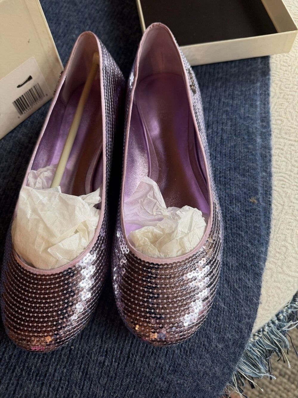 Vintage Coach sequin flats size 7 New In Box Pink Sequin Non Skid Sole